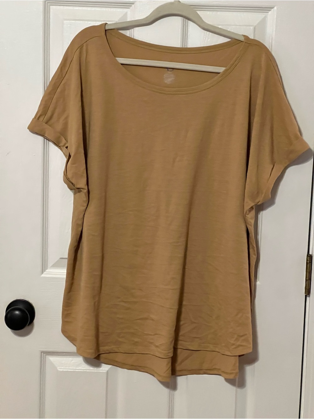 Cato 22/24W Camel Tan Relaxed Knit Top Rolled Sleeve Scoop Neck Plus Size